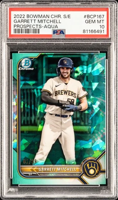 2022 Bowman Chrome Sapphire Garrett Mitchell Edition Prospects Aqua #Bcp167 card image
