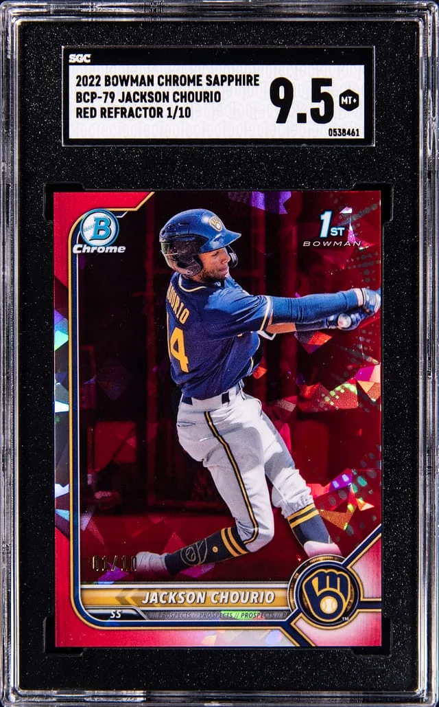 2022 Bowman Chrome Sapphire Jackson Chourio Edition Red Refractor #BCP-79 card image