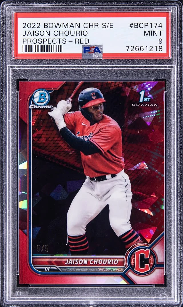 2022 Bowman Chrome Sapphire Jaison Chourio Edition Prospects Red Refractor #BCP174 card image
