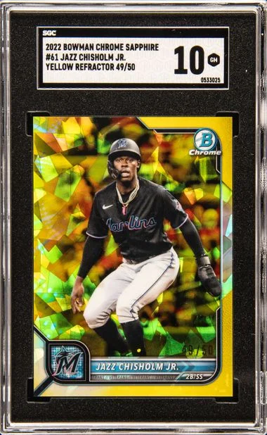 2022 Bowman Chrome Sapphire Jazz Chisholm Jr. Edition Yellow Refractor #61 card image