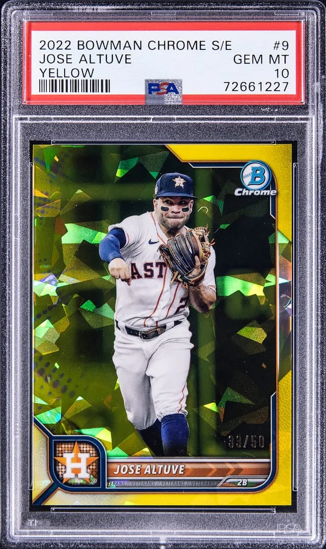 2022 Bowman Chrome Sapphire Jose Altuve Edition Yellow #9 card image