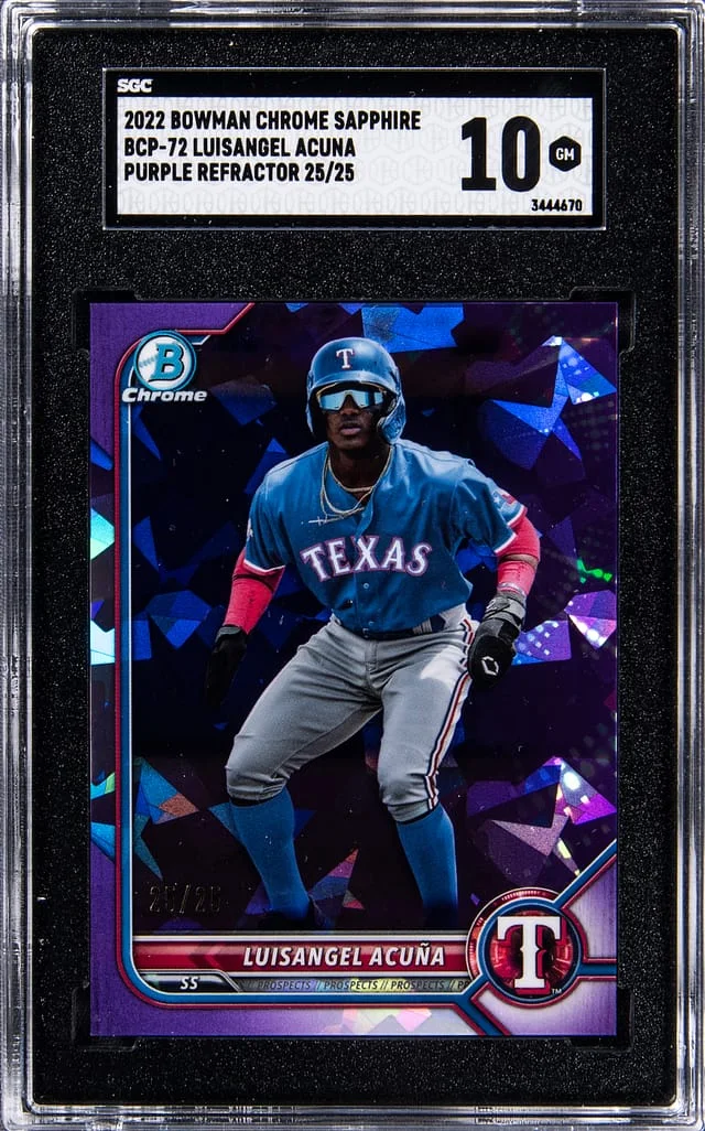 2022 Bowman Chrome Sapphire Luisangel Acuna Purple Refractor #BCP-72 card image