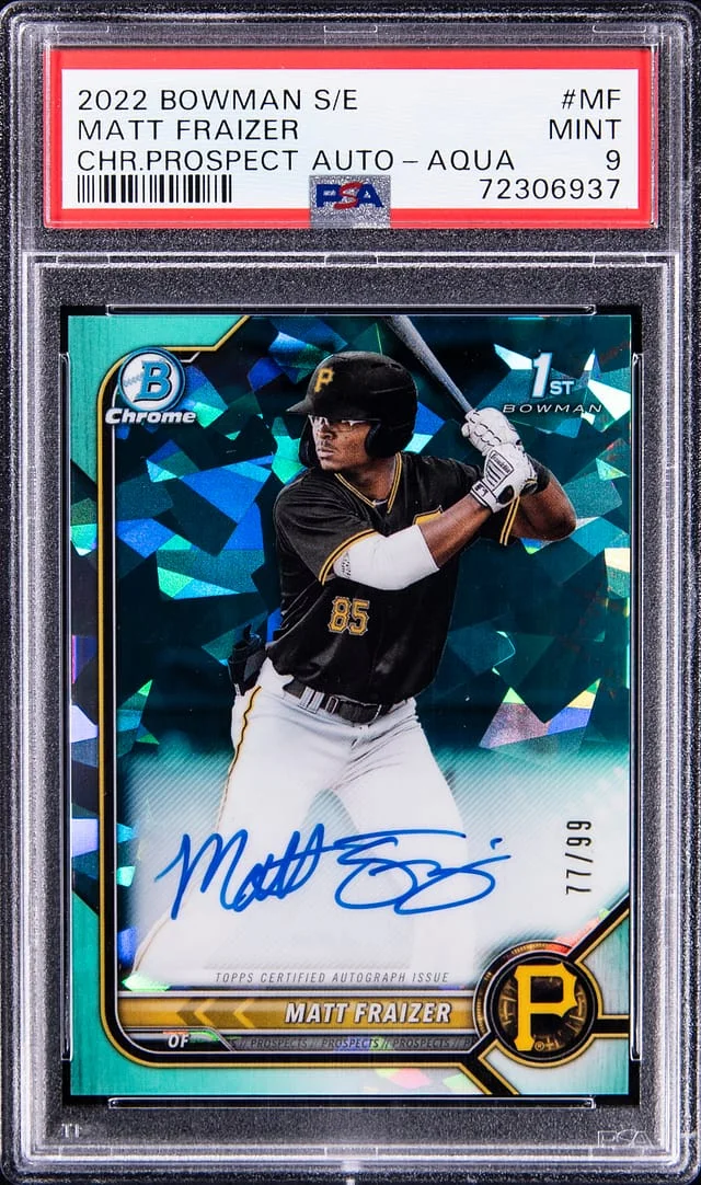 2022 Bowman Chrome Sapphire Matt Fraizer Edition Prospect Autograph Aqua Refractor #MF card image