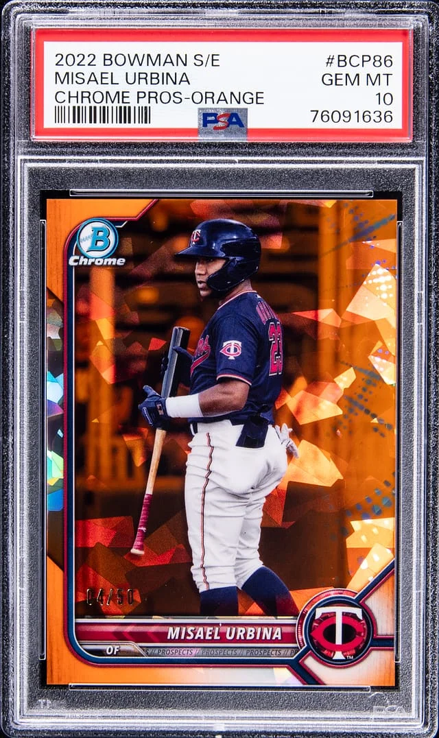 2022 Bowman Chrome Sapphire Misael Urbina Edition Prospects Orange #BCP86 card image