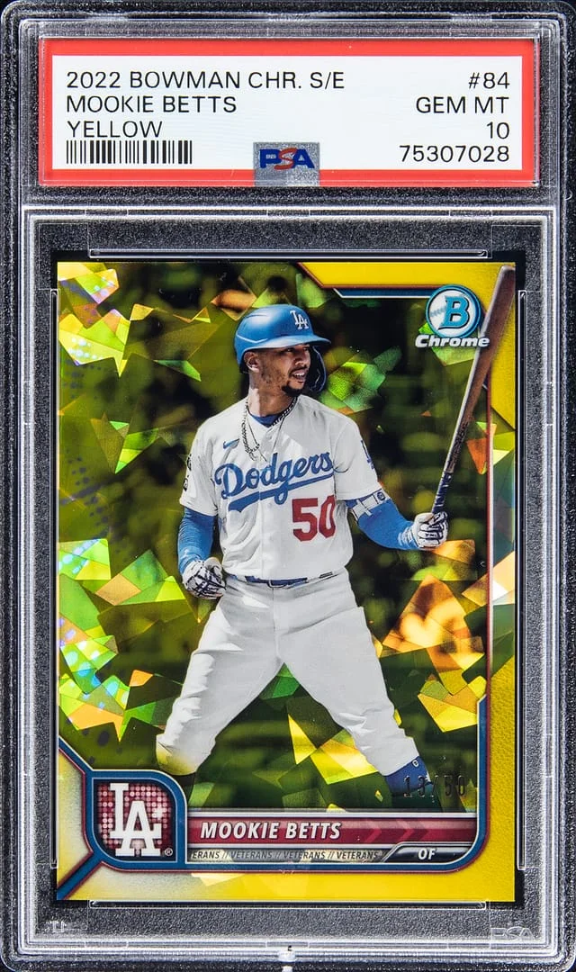 2022 Bowman Chrome Sapphire Mookie Betts Edition Yellow #84 card image