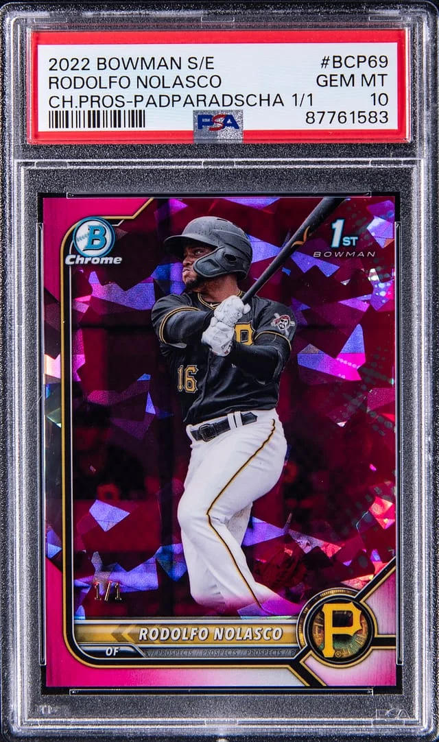 2022 Bowman Chrome Sapphire Rodolfo Nolasco Edition Prospect Padparadscha #BCP69 card image
