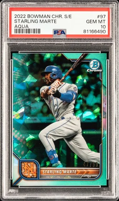 2022 Bowman Chrome Sapphire Starling Marte Edition Aqua #97 card image