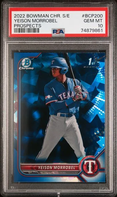 2022 Bowman Chrome Sapphire Yeison Morrobel Edition Prospects #BCP200 card image