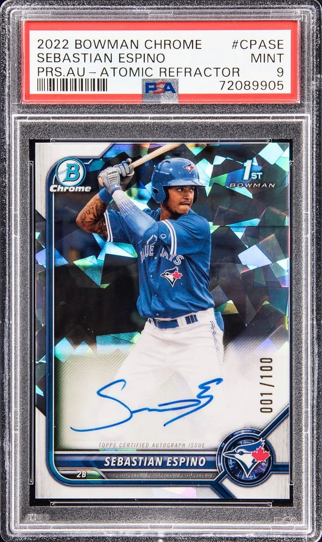 2022 Bowman Chrome Sebastian Espino Prospect Autographs Orange Wave Refractor #CPASE card image