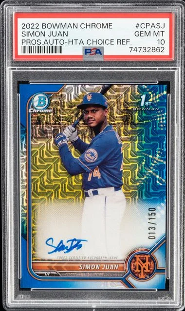 2022 Bowman Chrome Simon Juan Prospect Autographs Hta Choice Refractor #CPA-SJ card image
