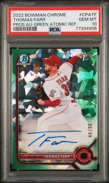 2022 Bowman Chrome Thomas Farr Prospect Autographs Green Atomic Refractor #CPA-TF card image