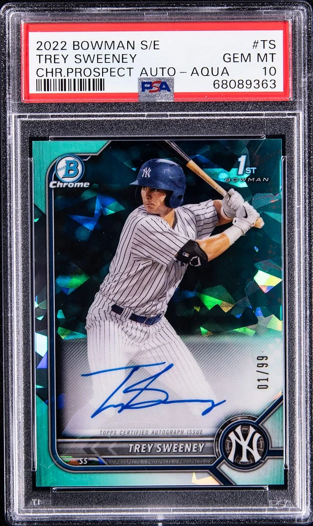 2022 Bowman Chrome Trey Sweeney Prospect Sapphire Edition Aqua #BSPA-TS card image