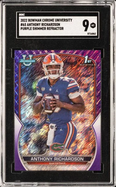 2022 Bowman Chrome University Anthony Richardson Purple Shimmer Refractor #65 card image