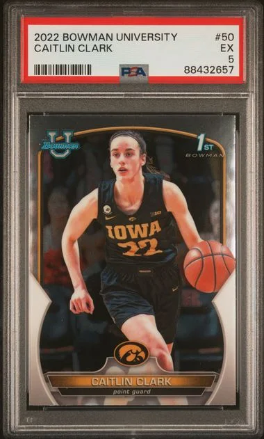 2022 Bowman Chrome University Caitlin Clark Pink Wave Refractor #50 card image