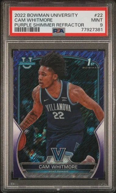 2022 Bowman Chrome University Cam Whitmore Purple Shimmer Refractor #22 card image