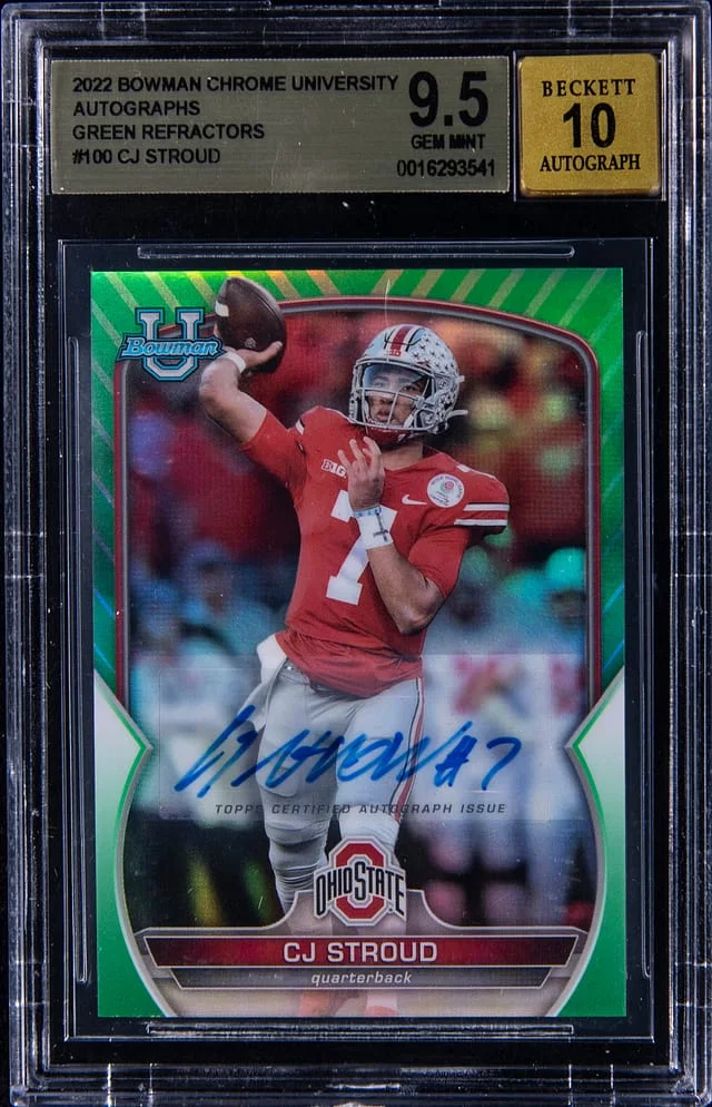 2022 Bowman Chrome University CJ Stroud Autographs Green Refractors #100 card image