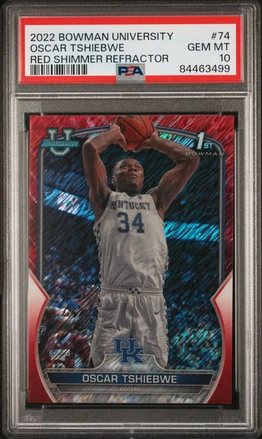2022 Bowman Chrome University Oscar Tshiebwe Red Shimmer Refractor #74 card image