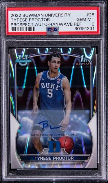 2022 Bowman Chrome University Tyrese Proctor Prospect Autographs-Raywave Refractor #28 card image