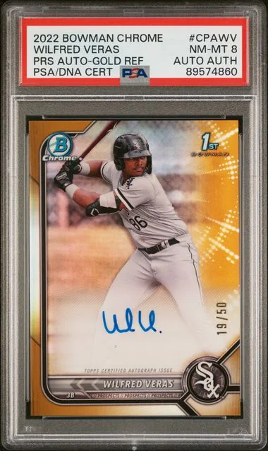 2022 Bowman Chrome Wilfred Veras Prospect Autographs Gold Refractor #CPAWV card image
