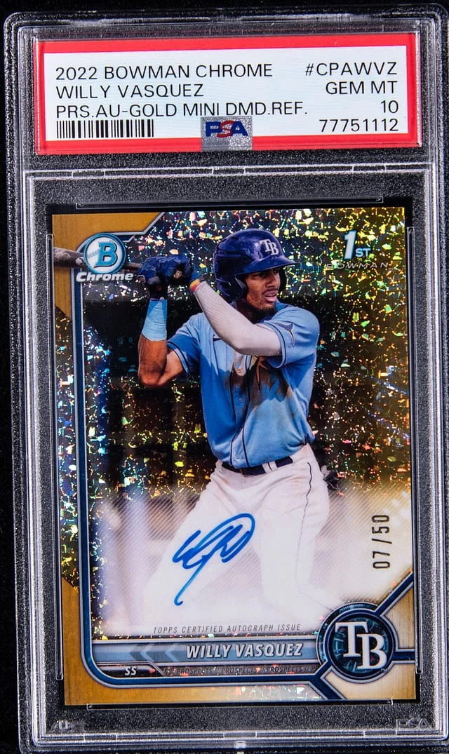 2022 Bowman Chrome Willy Vasquez Prospect Autograph Gold Mini Diamond Refractor #CPAWVZ card image