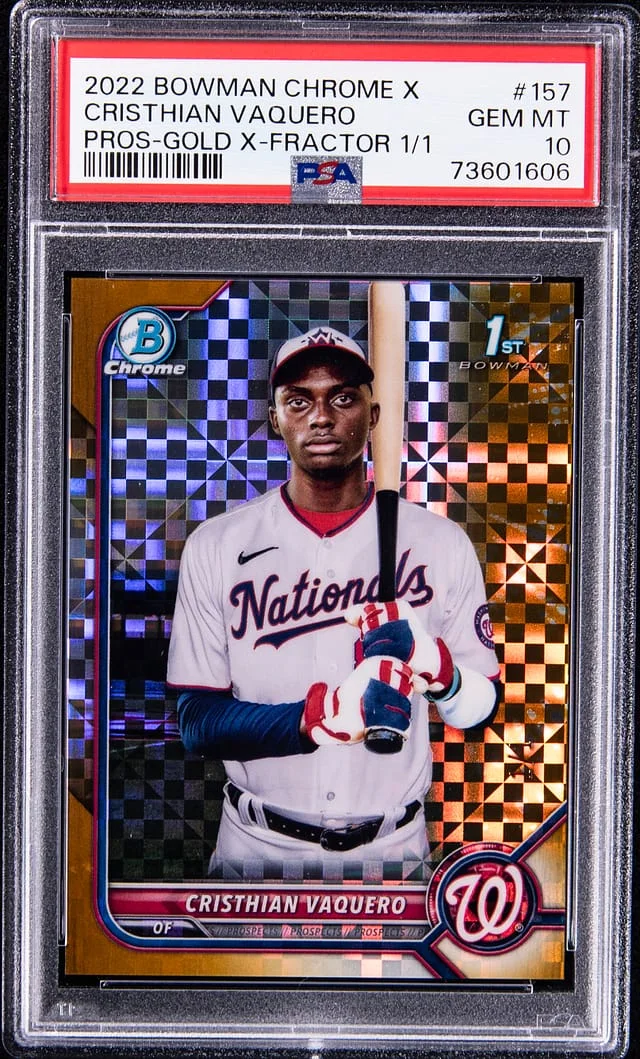 2022 Bowman Chrome X Cristhian Vaquero Prospects Gold X-Fractor 1/1 #157 card image