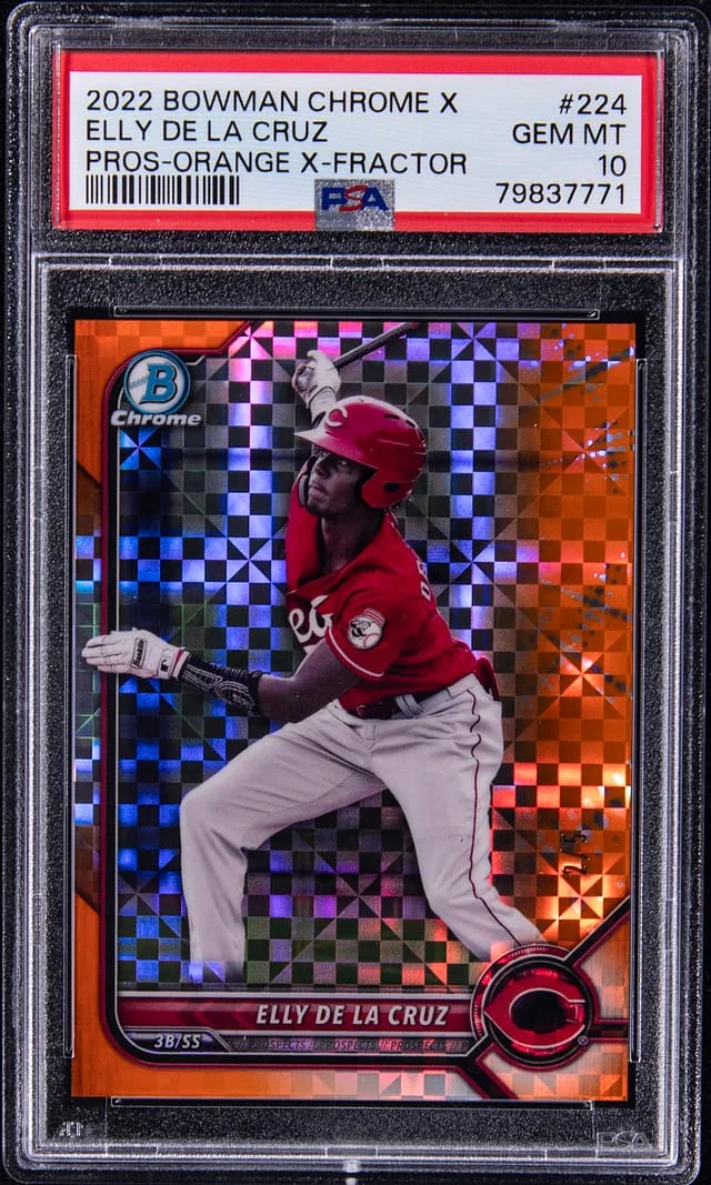 2022 Bowman Chrome X Ely De La Cruz Prospect Orange X-Fractor #BCP-224 card image