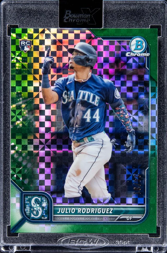 2022 Bowman Chrome X Julio Rodriguez - Topps Encased Green X-Fractor #48 card image