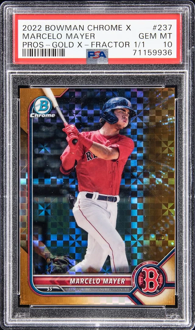 2022 Bowman Chrome X Marcelo Mayer Prospects Gold X-Fractor #BCP-237 card image