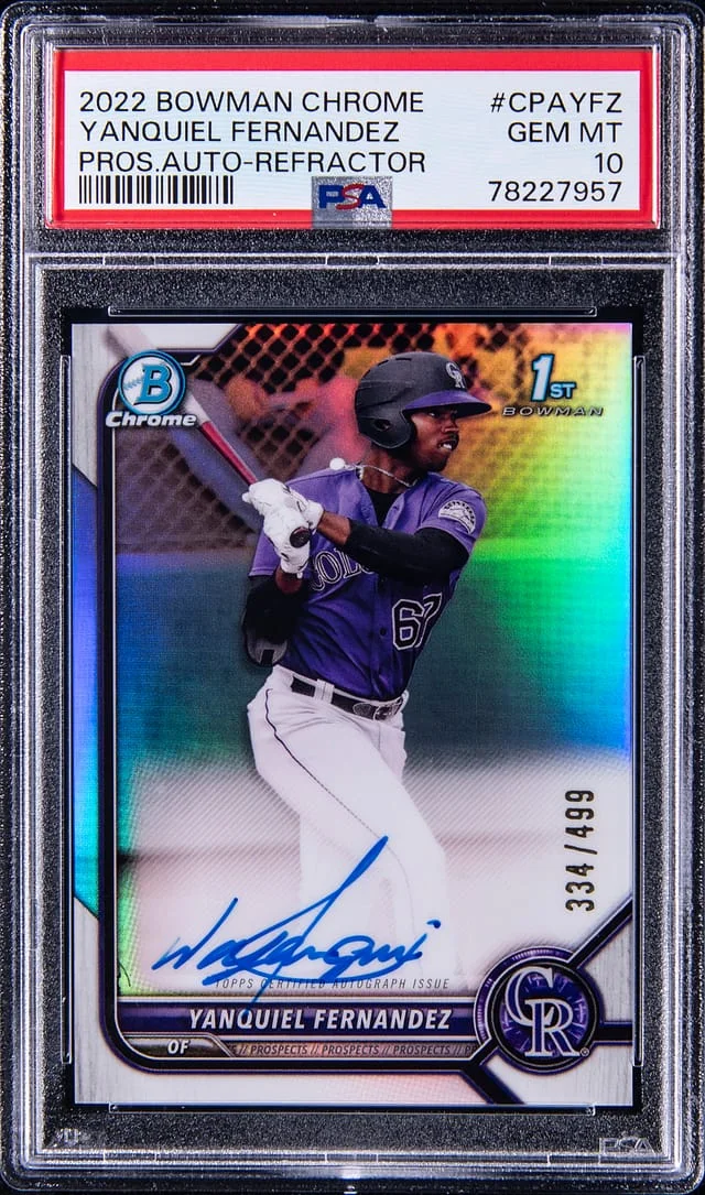 2022 Bowman Chrome Yanquiel Fernandez Prospect Autographs Refractor #CPAYFZ card image