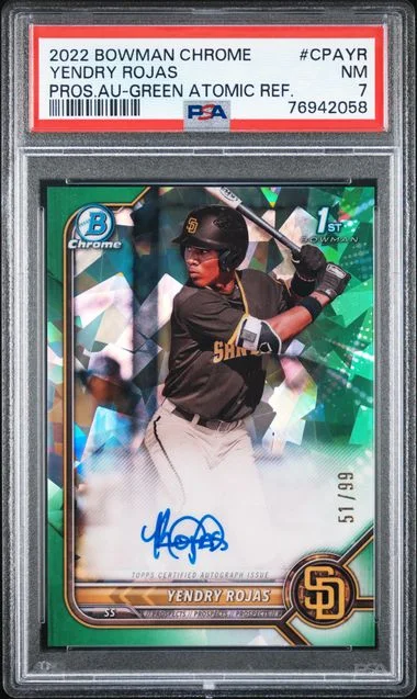 2022 Bowman Chrome Yendry Rojas Prospect Autographs Green Atomic Refractor #CPA-YR card image