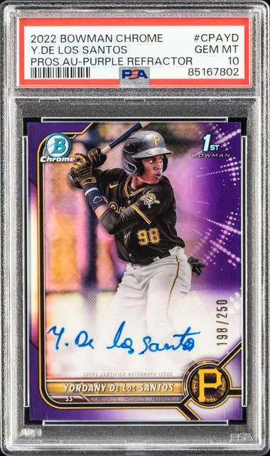 2022 Bowman Chrome Yordany De Los Santos Prospect Autographs Purple Refractor #CPA-YD card image