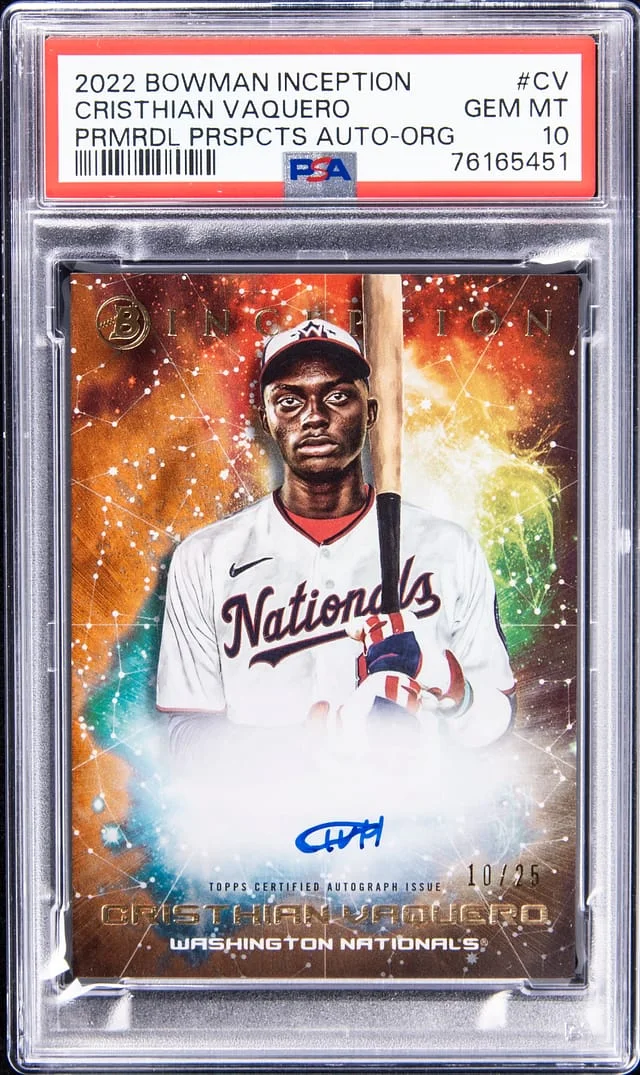 2022 Bowman Cristhian Vaquero Inception Primordial Prospect Autograph #CV card image