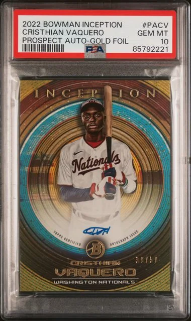 2022 Bowman Cristhian Vaquero Inception Prospect Autographs Gold Foil #PA-CV card image