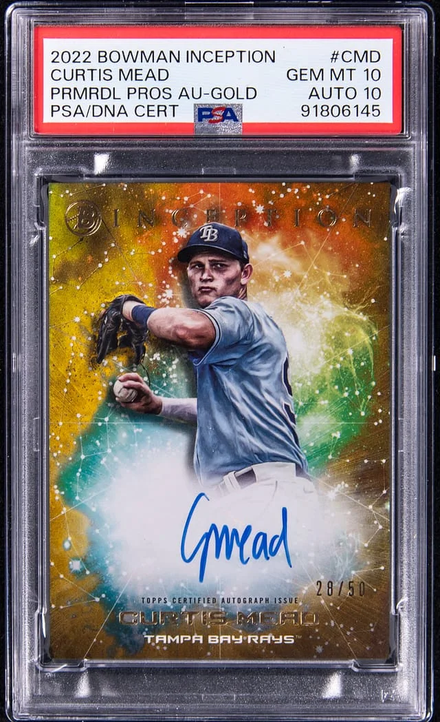 2022 Bowman Curtis Mead Inception Primordial Prospects Autograph Gold #CMD card image