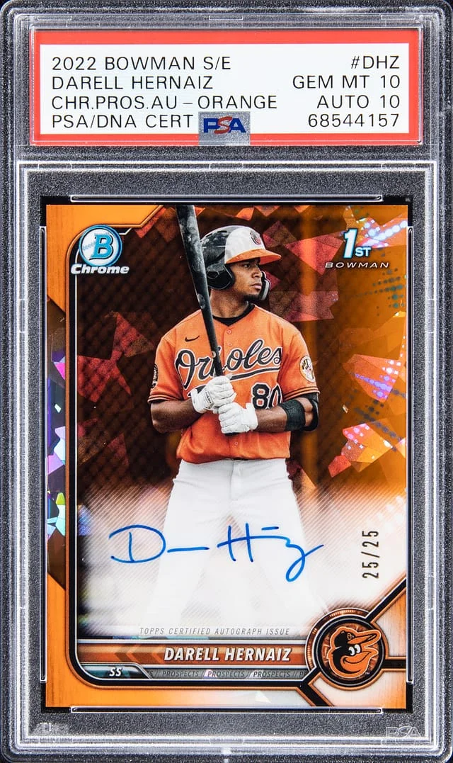 2022 Bowman Darell Hernaiz Sapphire Chrome Prospects Autograph Orange #BSPA-DHZ card image