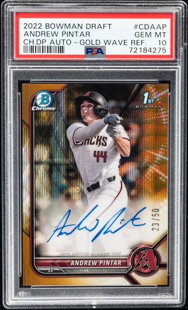 2022 Bowman Draft Andrew Pintar Chrome Draft Pick Autographs Gold Wave Refractor #CDA-AP card image