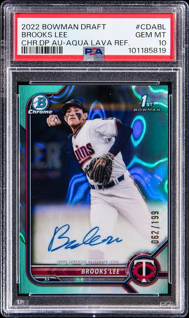 2022 Bowman Draft Brooks Lee Chrome Draft Pick Autograph Aqua Lava Refractor #CDA-BL card image