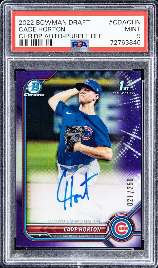 2022 Bowman Draft Cade Horton Chrome Draft Pick Autograph - Purple Refractor #CDACHN card image