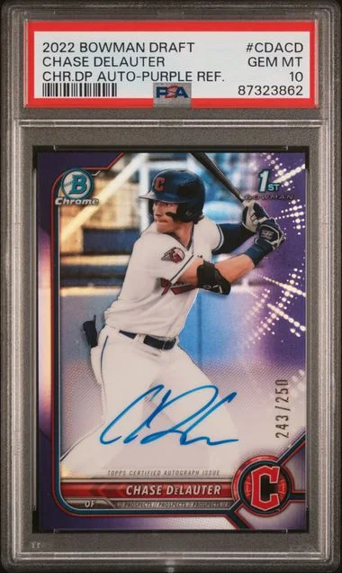 2022 Bowman Draft Chase Delauter Chrome Draft Pick Autographs Purple Refractor #CDA-CD card image