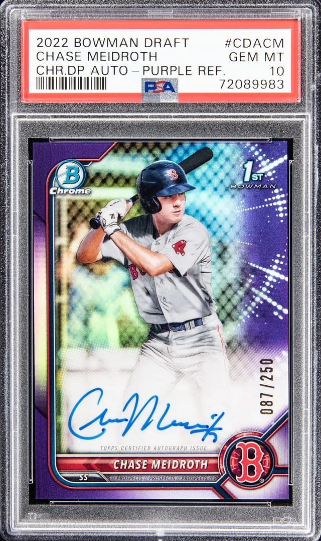 2022 Bowman Draft Chase Meidroth Chrome Draft Pick Autograph - Purple Refractor #CDACM card image