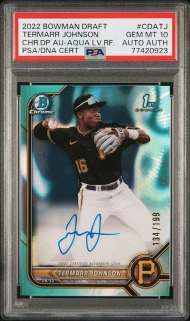 2022 Bowman Draft Chrome Draft Pick Autographs Aqua Lava Refractor Cdatj Termarr Johnson #no-number card image