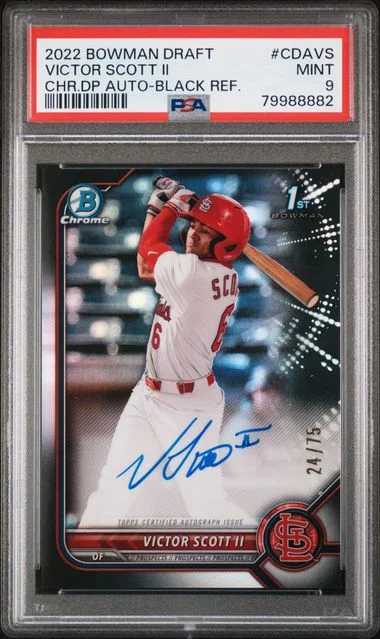 2022 Bowman Draft Chrome Draft Pick Autographs Black Refractor Cdavs Victor Scott II #no-number card image