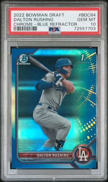 2022 Bowman Draft Dalton Rushing Chrome Blue Refractor #BDC-84 card image
