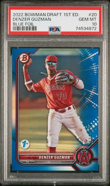 2022 Bowman Draft Denzer Guzman 1st Edition Blue Foil #20 card image