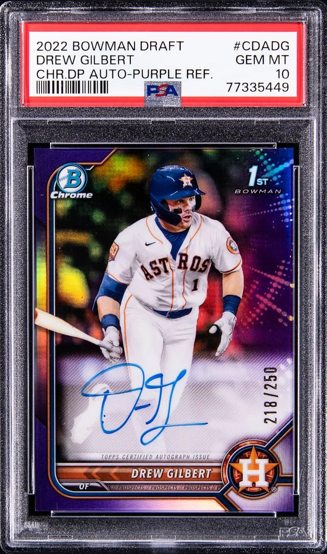 2022 Bowman Draft Drew Gilbert Chrome Draftpicks Autograph Purple Refractor #CDA-DG card image