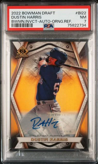 2022 Bowman Draft Dustin Harris Bowman Invicta Autograph-Orange Refractor #Bi22 card image