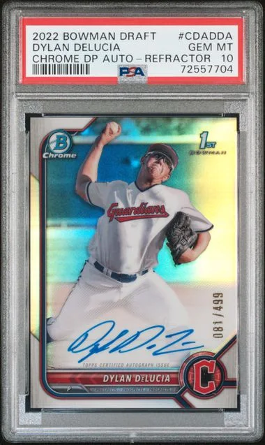 2022 Bowman Draft Dylan DeLucia Chrome Draft Pick Autographs Refractor #CDA-DDA card image