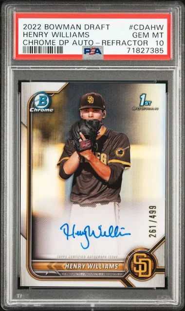 2022 Bowman Draft Henry Williams Chrome Draft Pick Autographs Refractor #CDAHW card image