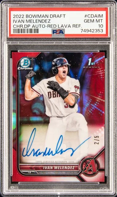 2022 Bowman Draft Ivan Melendez Chrome Draft Pick Autographs Red Lava Refractor #CDA-IM card image