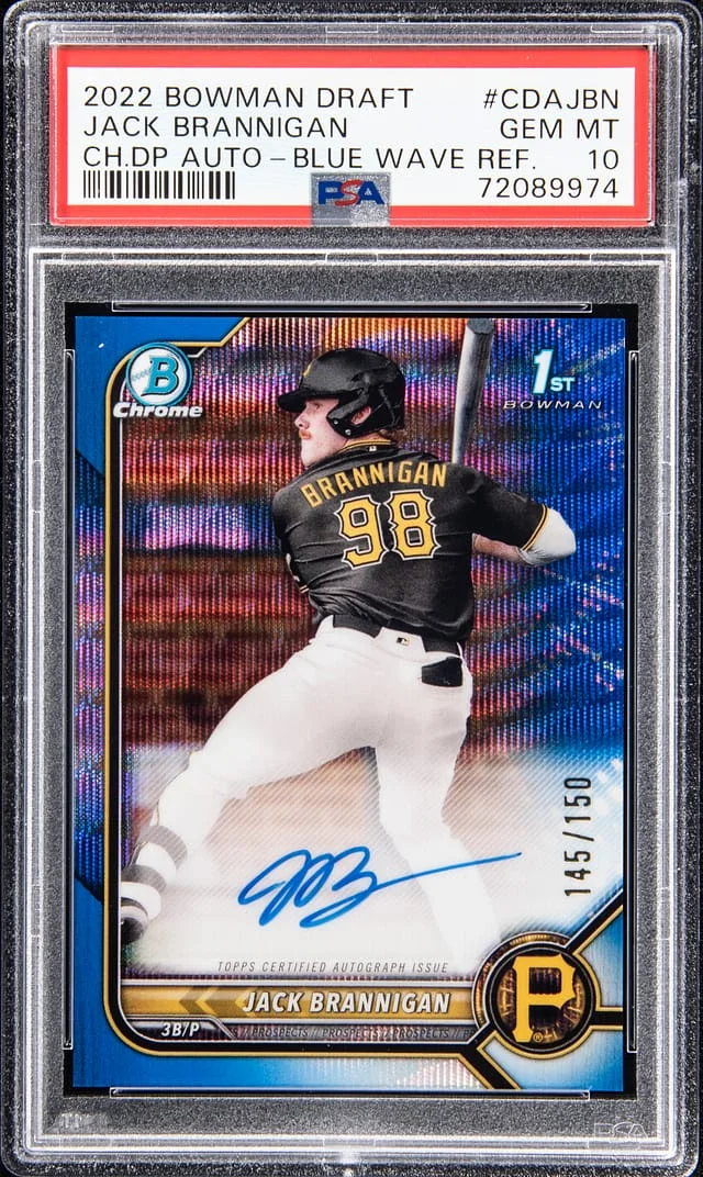 2022 Bowman Draft Jack Brannigan Chrome Draft Pick Autographs Blue Wave Refractor #CDAJBN card image
